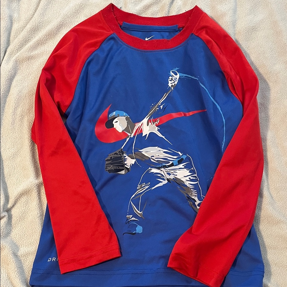 Nike Kids' Dynamic Red and Blue Long Sleeve Tee